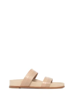 Low Striker Flat Sandal in Nude Snakeskin & Nappa Leather