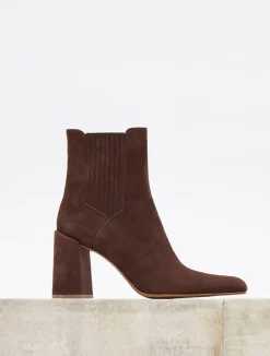 Luke High Heel Ankle Boot in Chocolate Suede