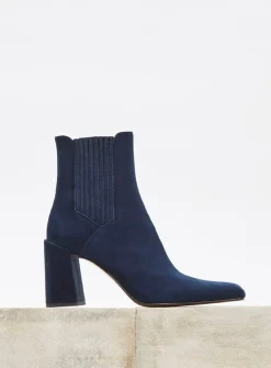 Luke High Heel Ankle Boot in Navy Suede