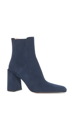 Luke High Heel Ankle Boot in Navy Suede