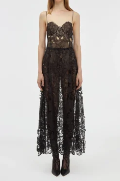 Luma Slip Midi Dress in Black Silk Organza Lace