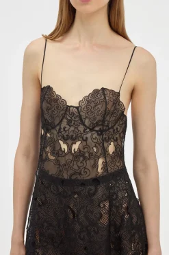 Luma Slip Midi Dress in Black Silk Organza Lace