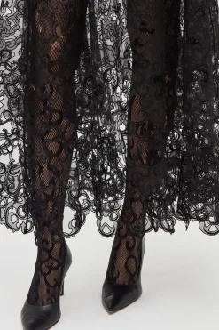 Luma Slip Midi Dress in Black Silk Organza Lace