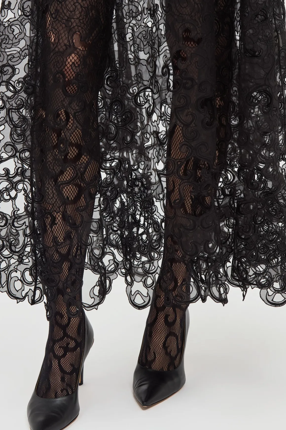 Luma Slip Midi Dress in Black Silk Organza Lace