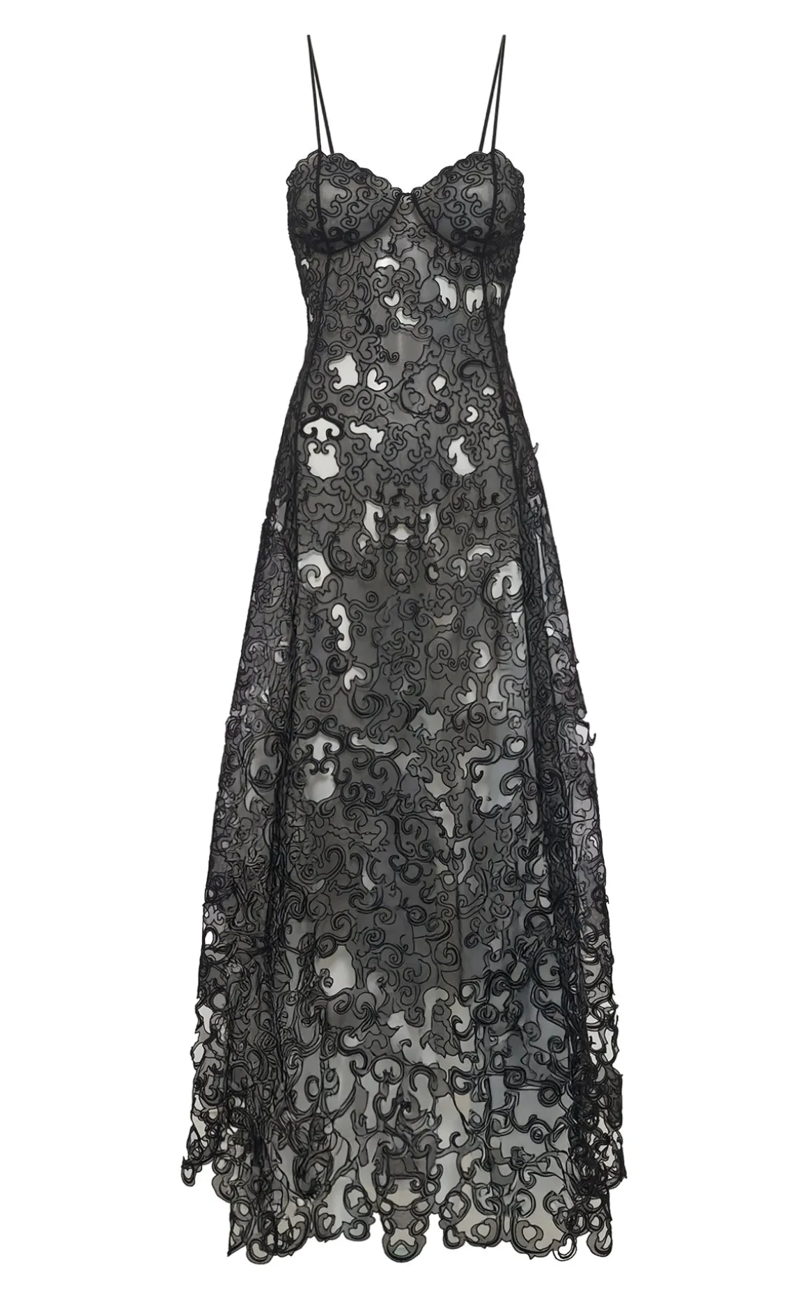 Luma Slip Midi Dress in Black Silk Organza Lace