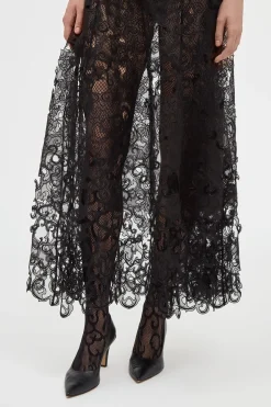 Luma Slip Midi Dress in Black Silk Organza Lace