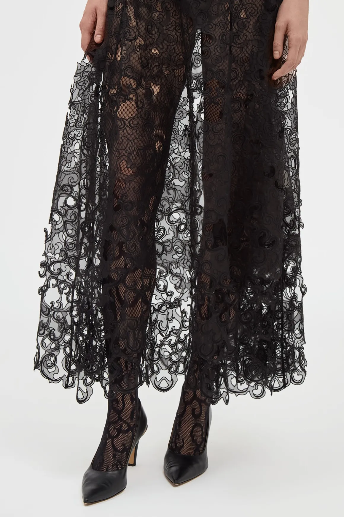 Luma Slip Midi Dress in Black Silk Organza Lace