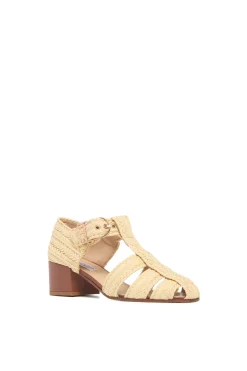 Lyle Block Heel Pump Sandal in Natural Raffia