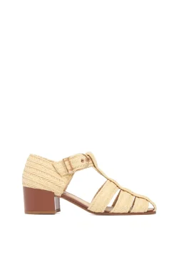 Lyle Block Heel Pump Sandal in Natural Raffia