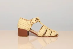 Lyle Block Heel Pump Sandal in Natural Raffia