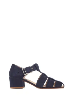 Lyle Block Heel Pump Sandal in Electric Navy Suede