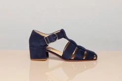 Lyle Block Heel Pump Sandal in Electric Navy Suede