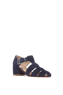Lyle Block Heel Pump Sandal in Electric Navy Suede