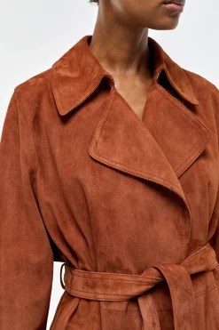 Lyra Trench Coat in Cognac Suede
