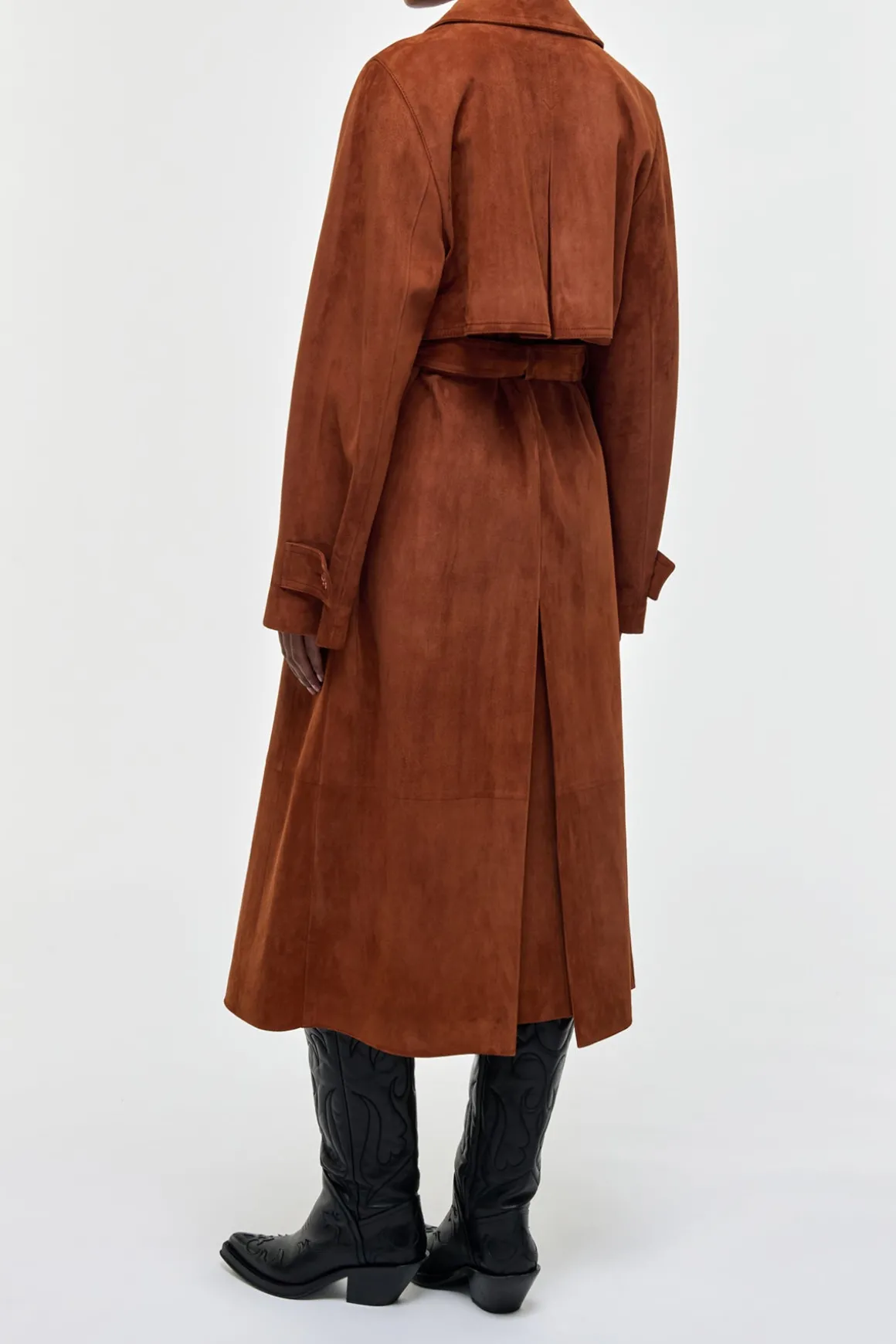Lyra Trench Coat in Cognac Suede