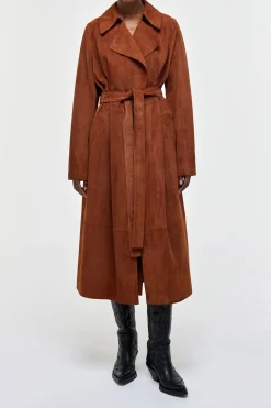 Lyra Trench Coat in Cognac Suede