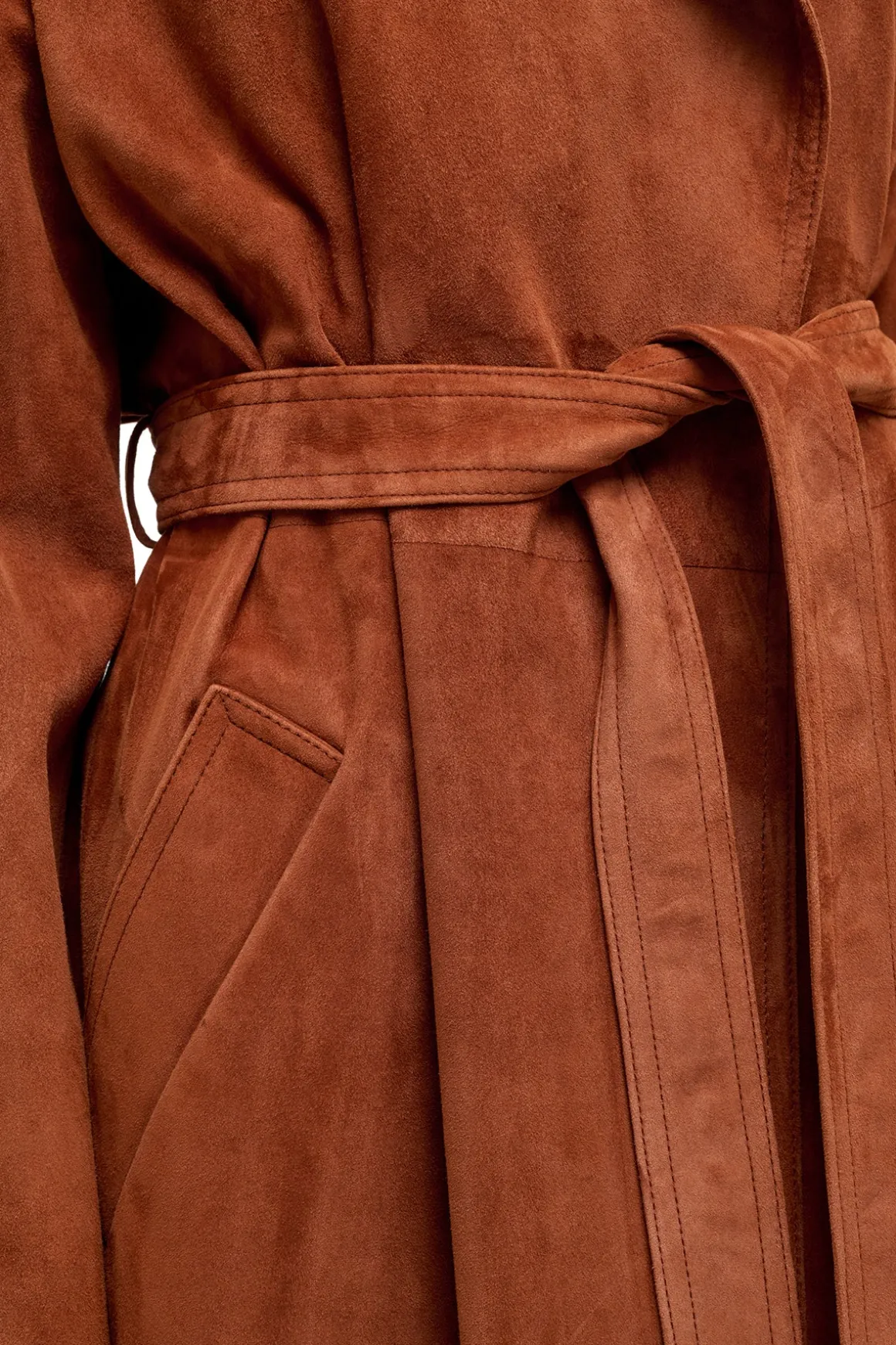 Lyra Trench Coat in Cognac Suede