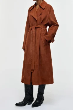 Lyra Trench Coat in Cognac Suede