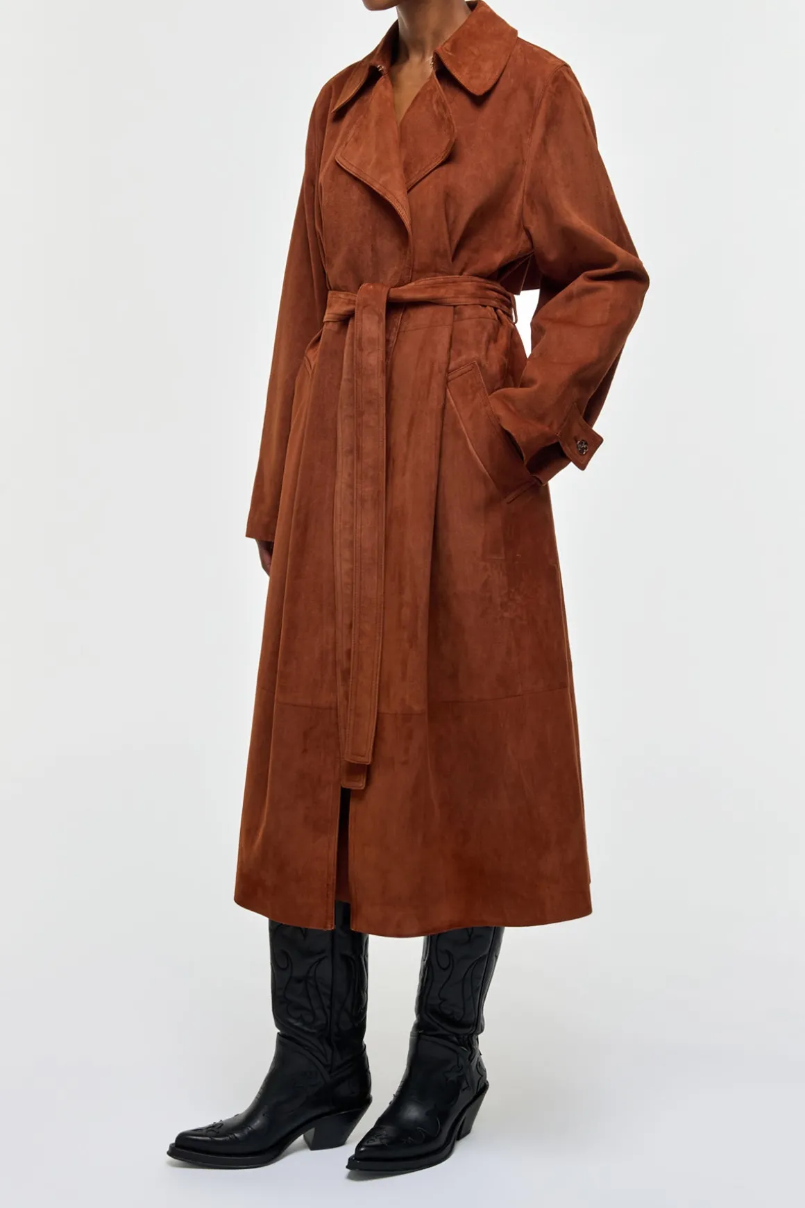 Lyra Trench Coat in Cognac Suede