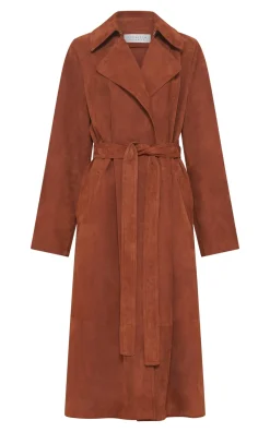 Lyra Trench Coat in Cognac Suede