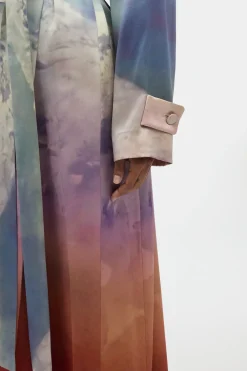 Lyra Trench Coat in Mountain Printed Satin Silk Twill