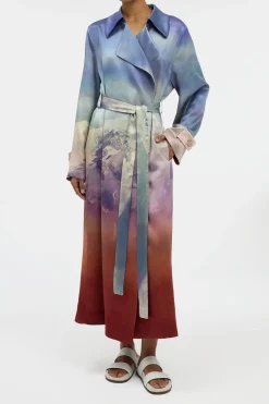 Lyra Trench Coat in Mountain Printed Satin Silk Twill