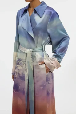 Lyra Trench Coat in Mountain Printed Satin Silk Twill