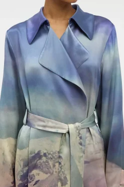 Lyra Trench Coat in Mountain Printed Satin Silk Twill