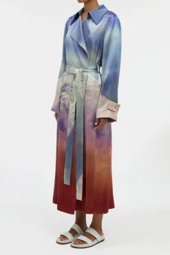 Lyra Trench Coat in Mountain Printed Satin Silk Twill