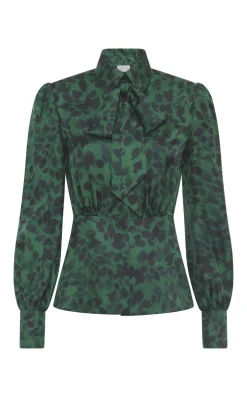Maisie Top in English Green Printed SIlk Twill