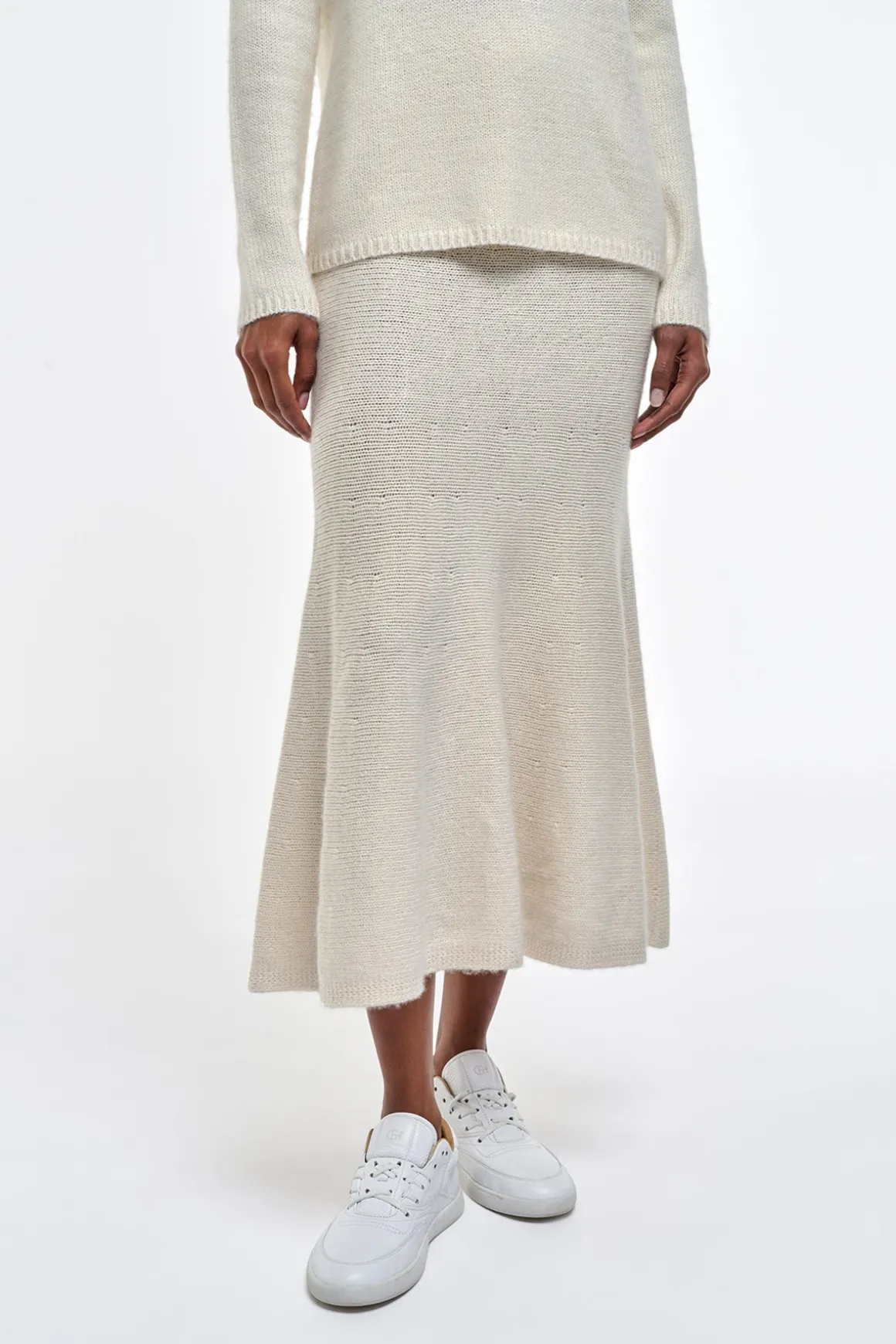 Manni Knit Maxi Skirt in Ivory Cashmere