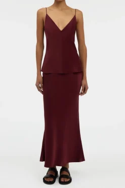 Maria Top in Bordeaux Silk Satin