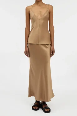 Maria Top in Camel Silk Satin