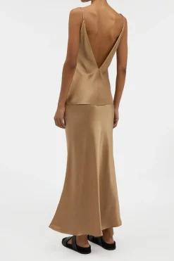 Maria Top in Camel Silk Satin
