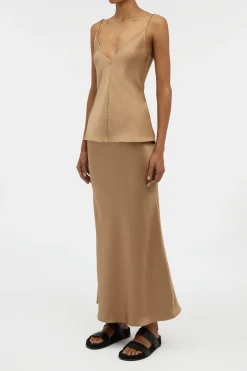 Maria Top in Camel Silk Satin