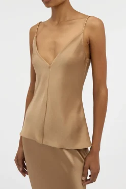 Maria Top in Camel Silk Satin