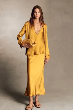 Maria Top in Golden Birch Silk Satin