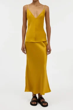 Maria Top in Golden Birch Silk Satin