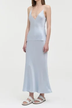 Maria Top in Light Blue Silk Satin