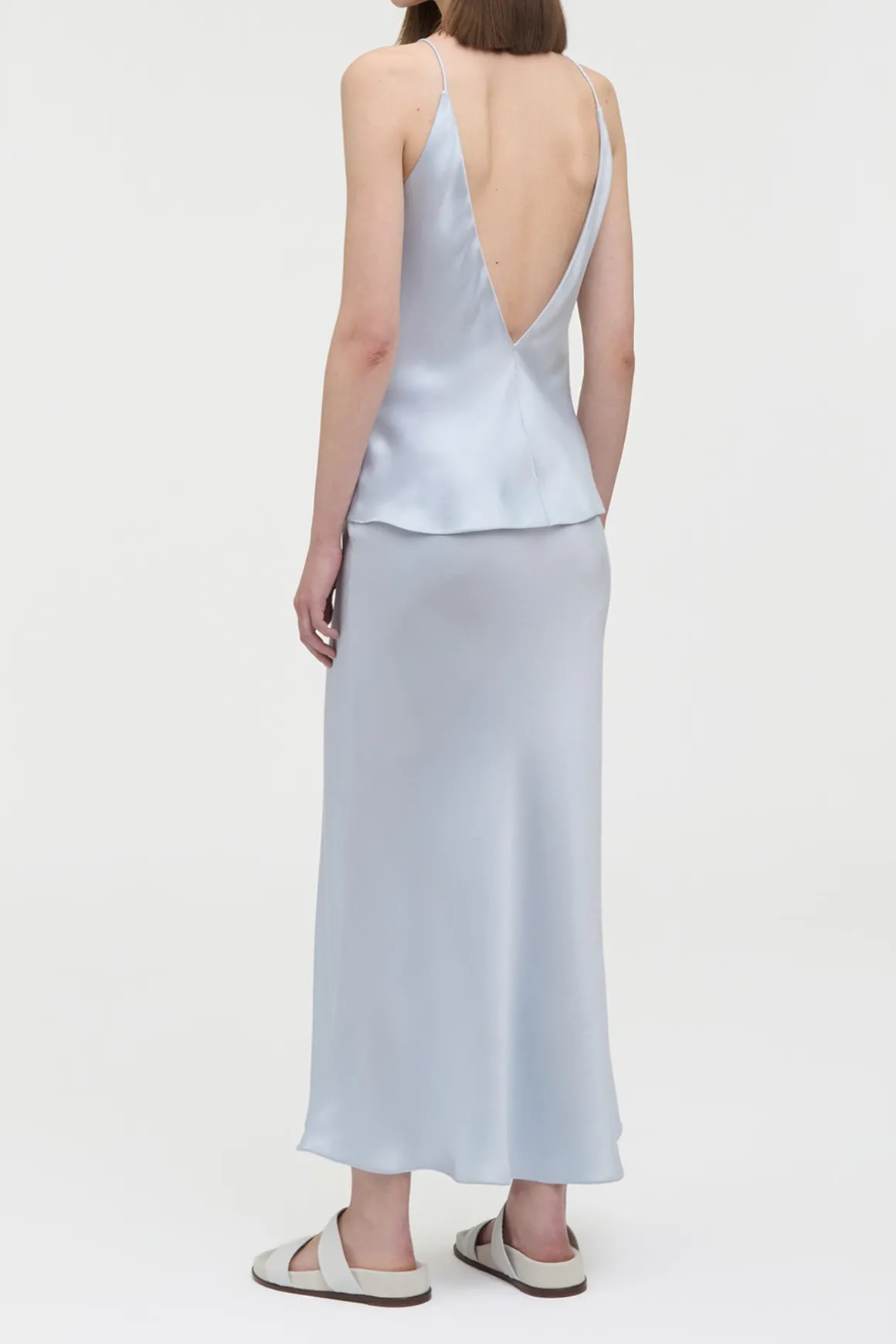 Maria Top in Light Blue Silk Satin