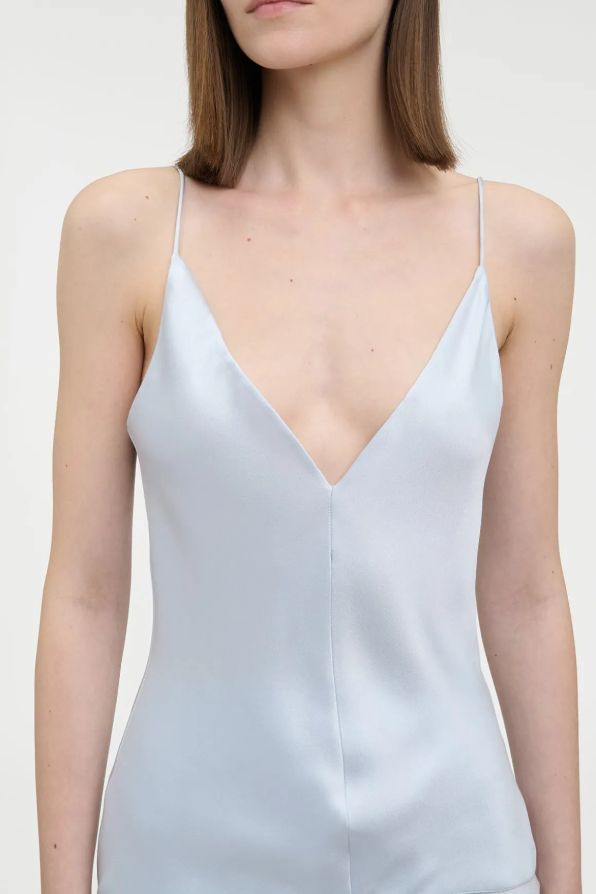 Maria Top in Light Blue Silk Satin
