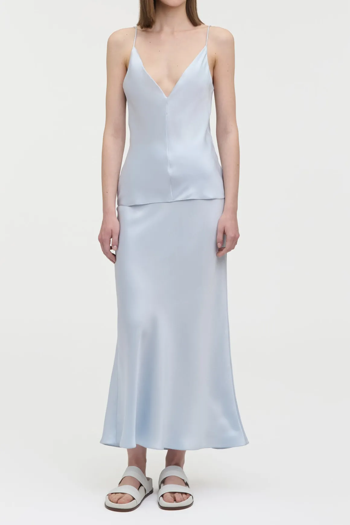 Maria Top in Light Blue Silk Satin