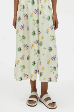 Maude Pleated Mia's Flowers Midi Shirtdress in Ivory Multi Printed Silk Twill