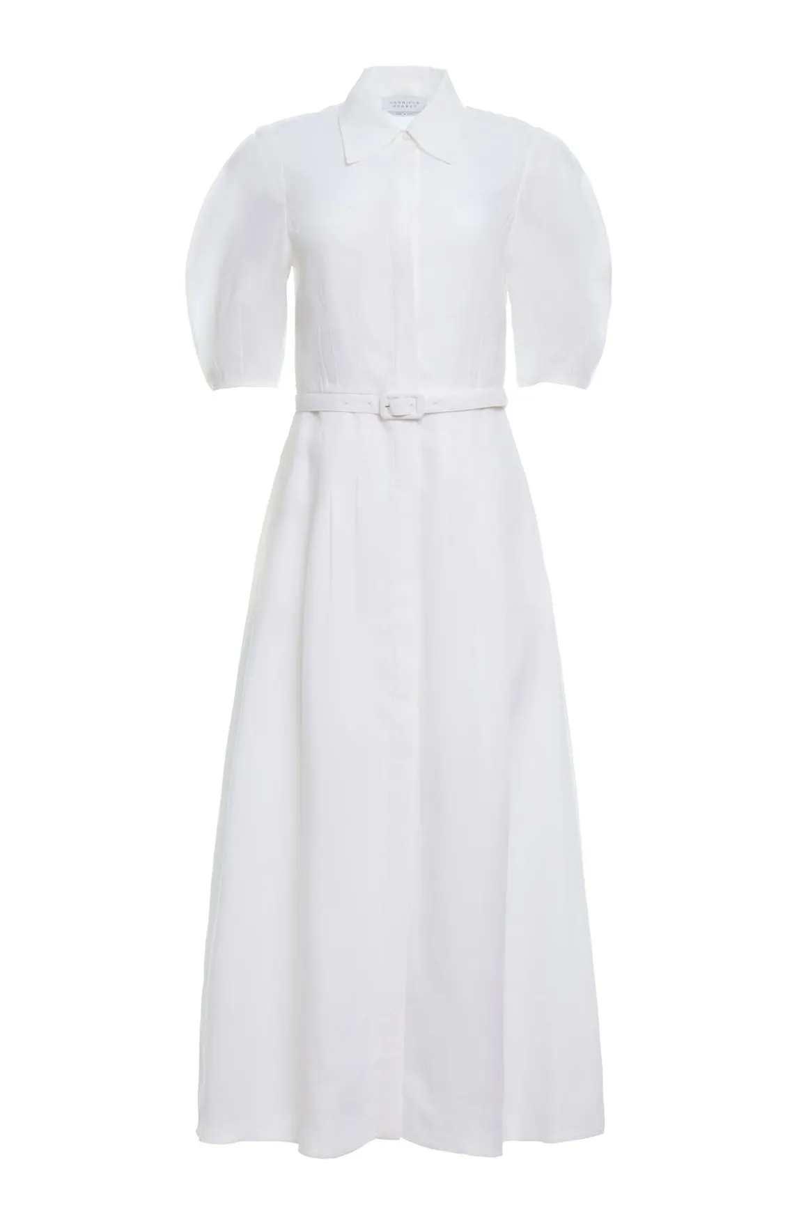 Maude Pleated Midi Shirtdress in White Aloe Linen