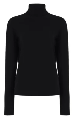 May Knit Turtleneck in Black Merino Wool Cashmere