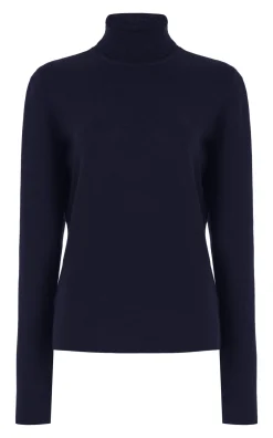 May Knit Turtleneck in Dark Navy Merino Wool Cashmere