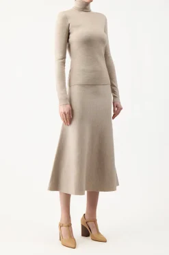 May Knit Turtleneck in Oatmeal Merino Wool Cashmere