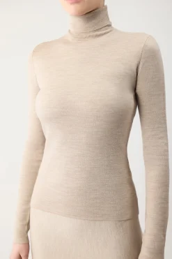 May Knit Turtleneck in Oatmeal Merino Wool Cashmere