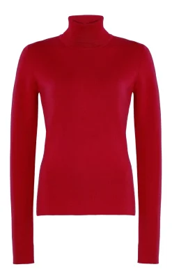 May Knit Turtleneck in Scarlet Red Merino Wool Cashmere