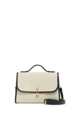 Medium Leonora Flap Bag in Beige Linen